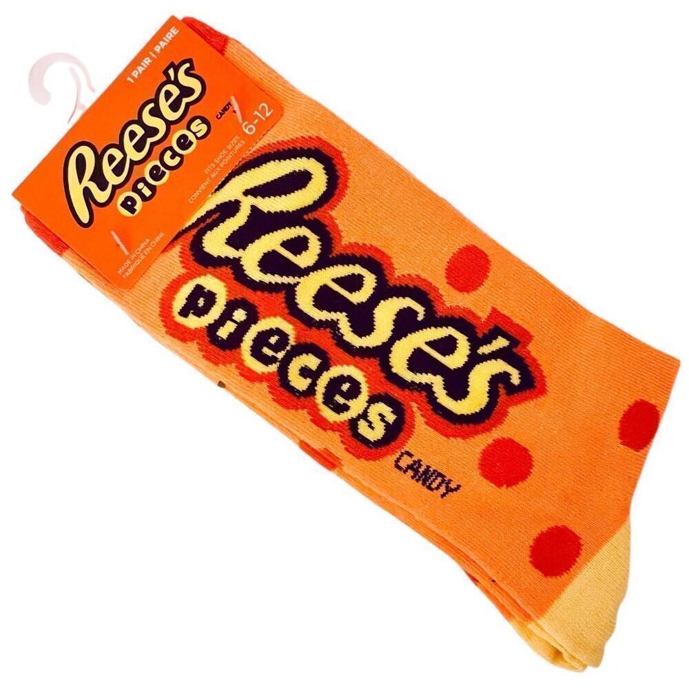 NWT 1 Pair Orange Reese's Pieces Sz 6-12 Official Licensed Hershey Crew Socks
